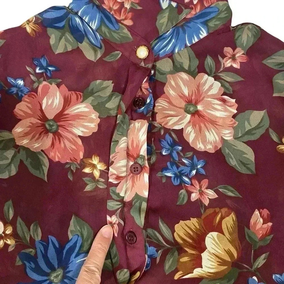 VGT ALFRED DUNNER Women's Dress Blouse Floral Print Elastic Hem Burgundy Size 16 - Picture 6 of 11